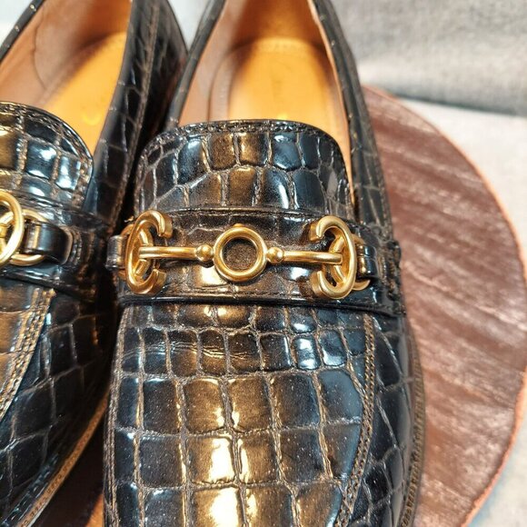 Circus NY Black Croc-Embossed Leather Loafers With Gold  Detail & Chunky Sole - Picture 3 of 16